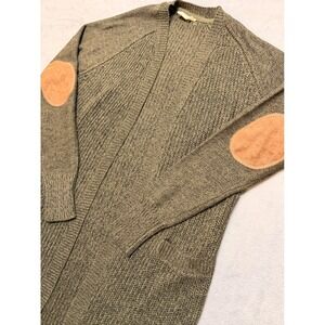 Dark Academia Olive‎ Green Long Cardigan Sweater Elbow Patches Pockets Grandpa